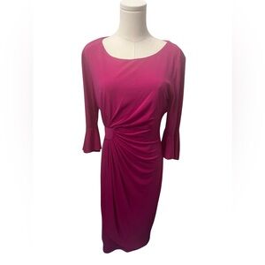 CONNECTED APPAREL
Faux Wrap Bell Sleeve Jersey Cocktail Dress In Deep Fuschia